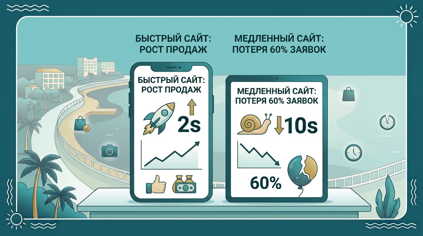 Иллюстрация к статье: Влияние скорости загрузки на продажи: почему медленный сайт теряет 60% заявок